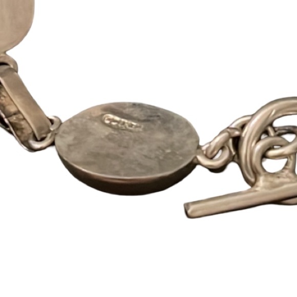 Vintage Sterling Silver Purple Opal Crystal Inlay Oval Link Toggle Bracelet - Picture 5 of 7